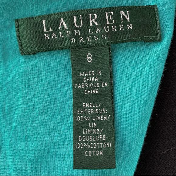 Lauren Ralph Lauren 100% Linen Sleeveless Midi Dress Size 8 Turquoise Lined - Picture 4 of 6